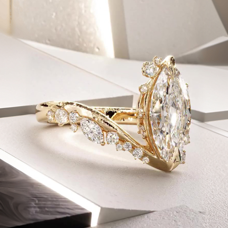 Bypass Design 3ct Marquise Cut White Sapphire Engagement Ring