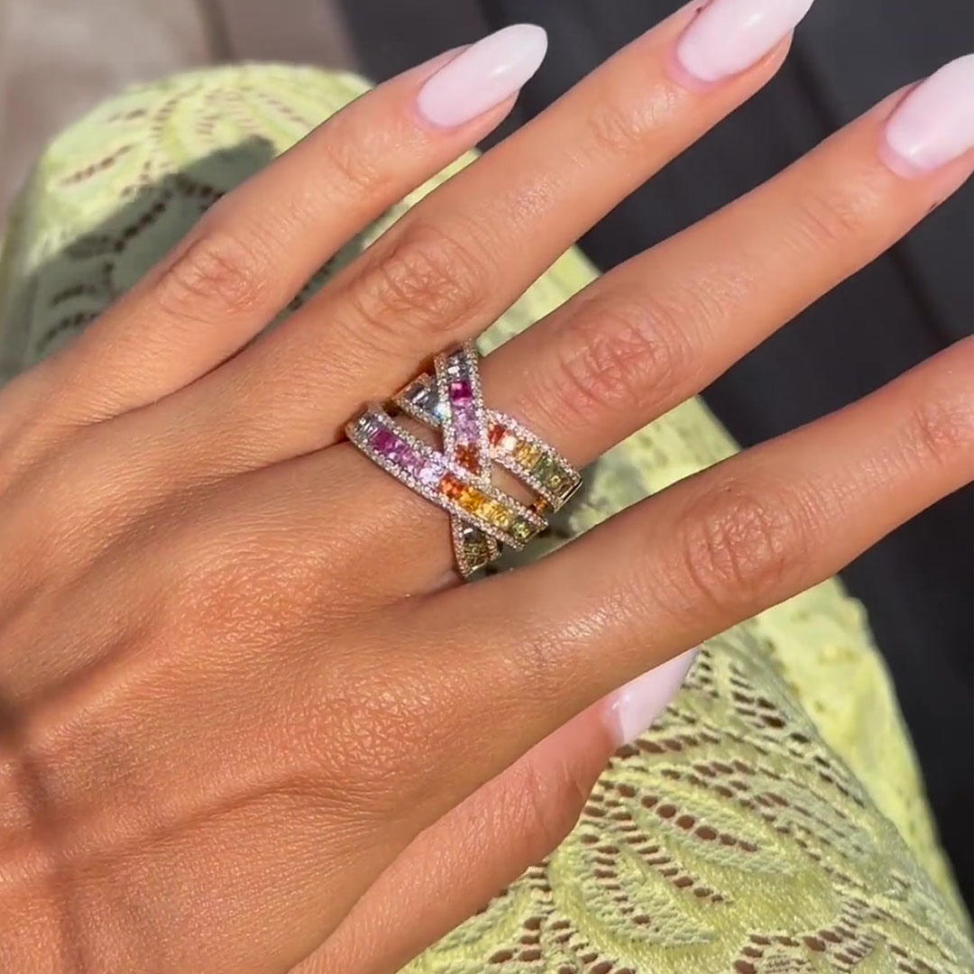 6.2ct Princess Cut Rainbow Sapphire Wedding Band