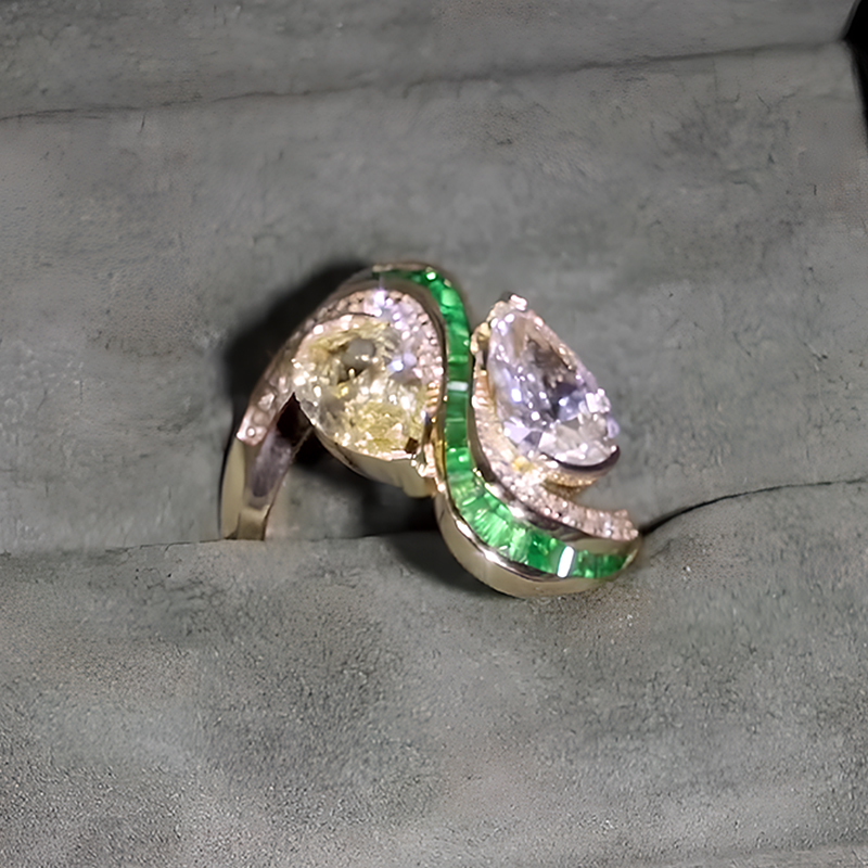 Irregular 4ct Pear Cut Yellow Sapphire Engagement Ring