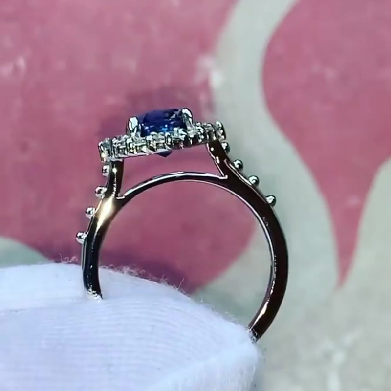 2.8ct Emerald-Cut Blue Sapphire Vintage Halo Ring