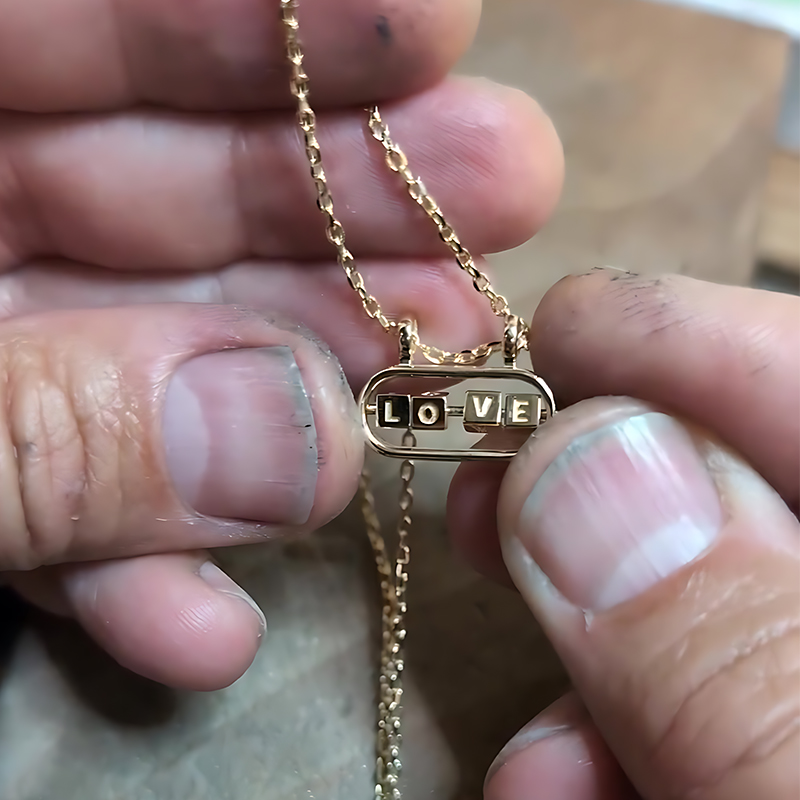 14K Gold "LOVE" Slide Necklace