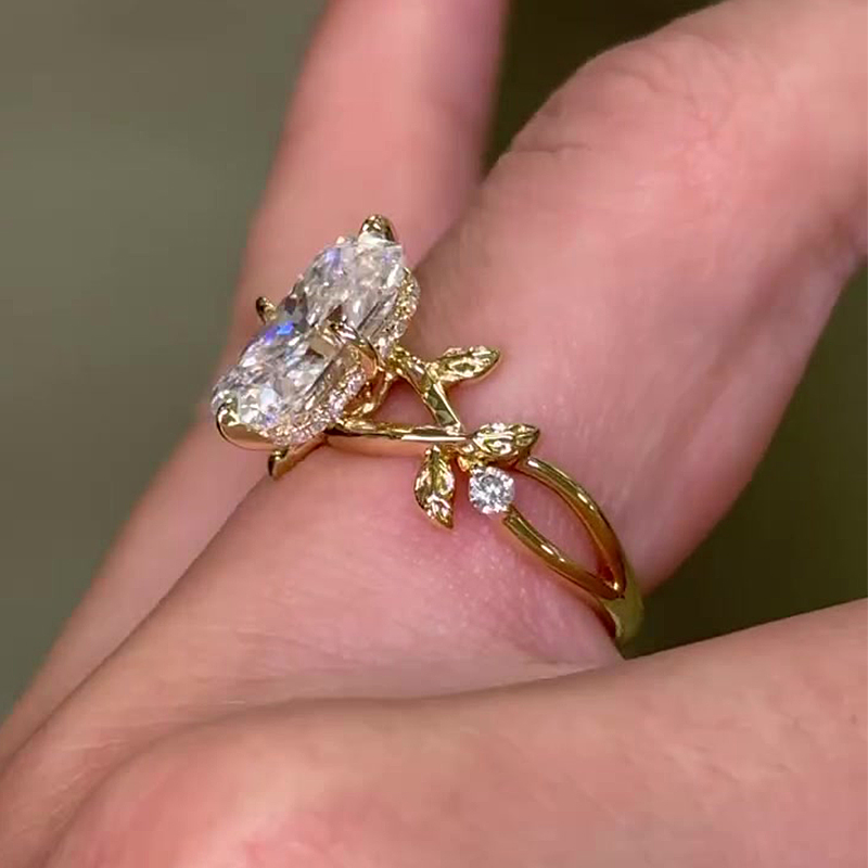 3ct Radiant Cut White Sapphire Vine Design Engagement Ring