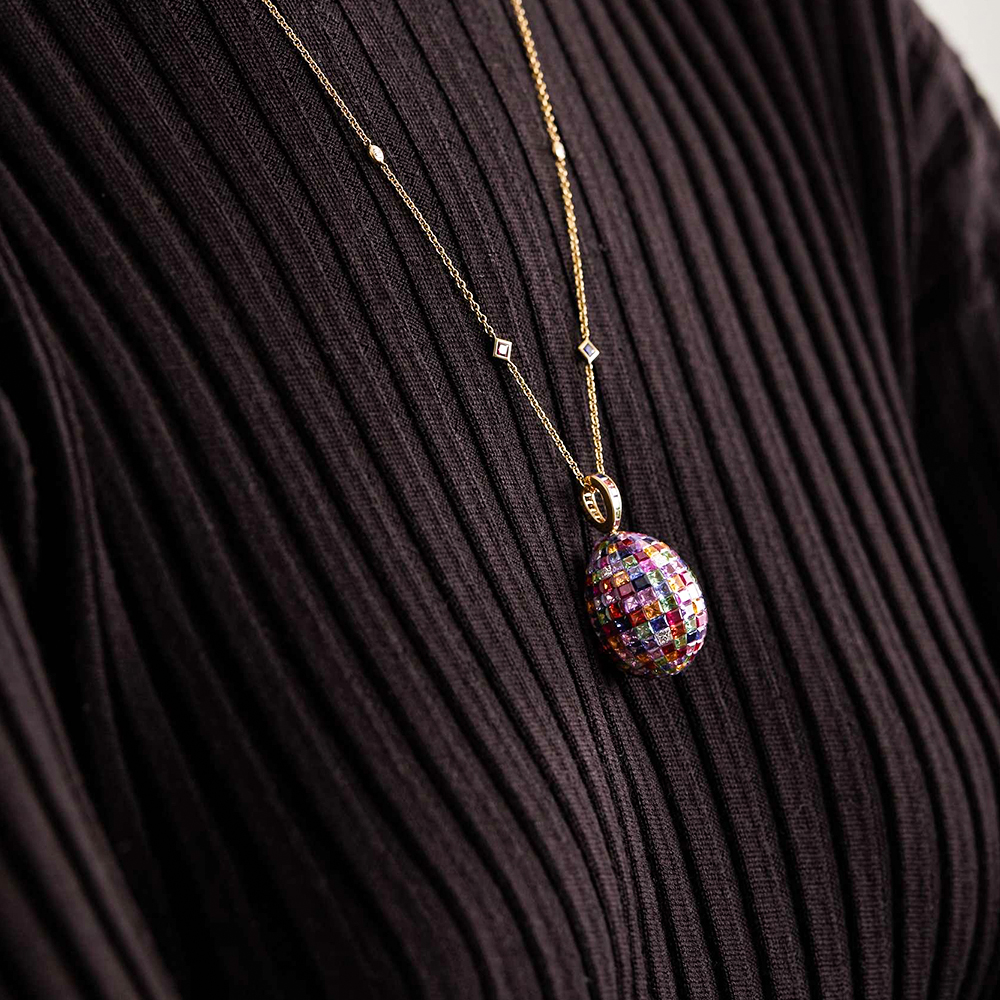 Invisible Setting Princess Cut Rainbow Egg Pendant Necklace