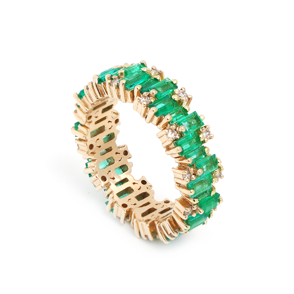 Zigzag Design 4ct Baguette Cut Emerald Sapphire Eternity Ring