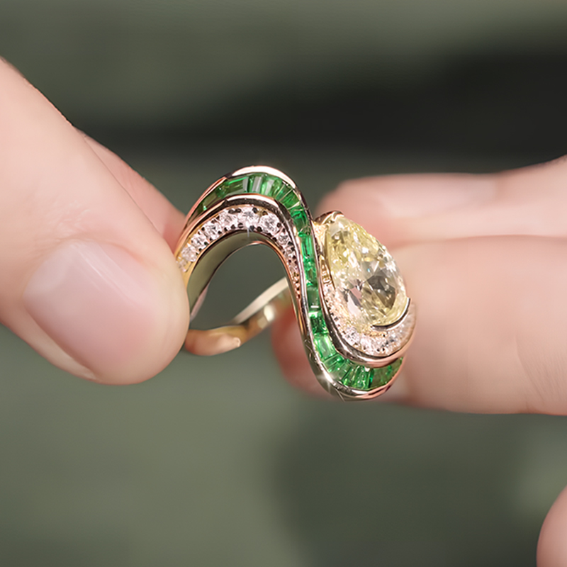 Irregular 3ct Pear Cut Yellow Sapphire Engagement Ring