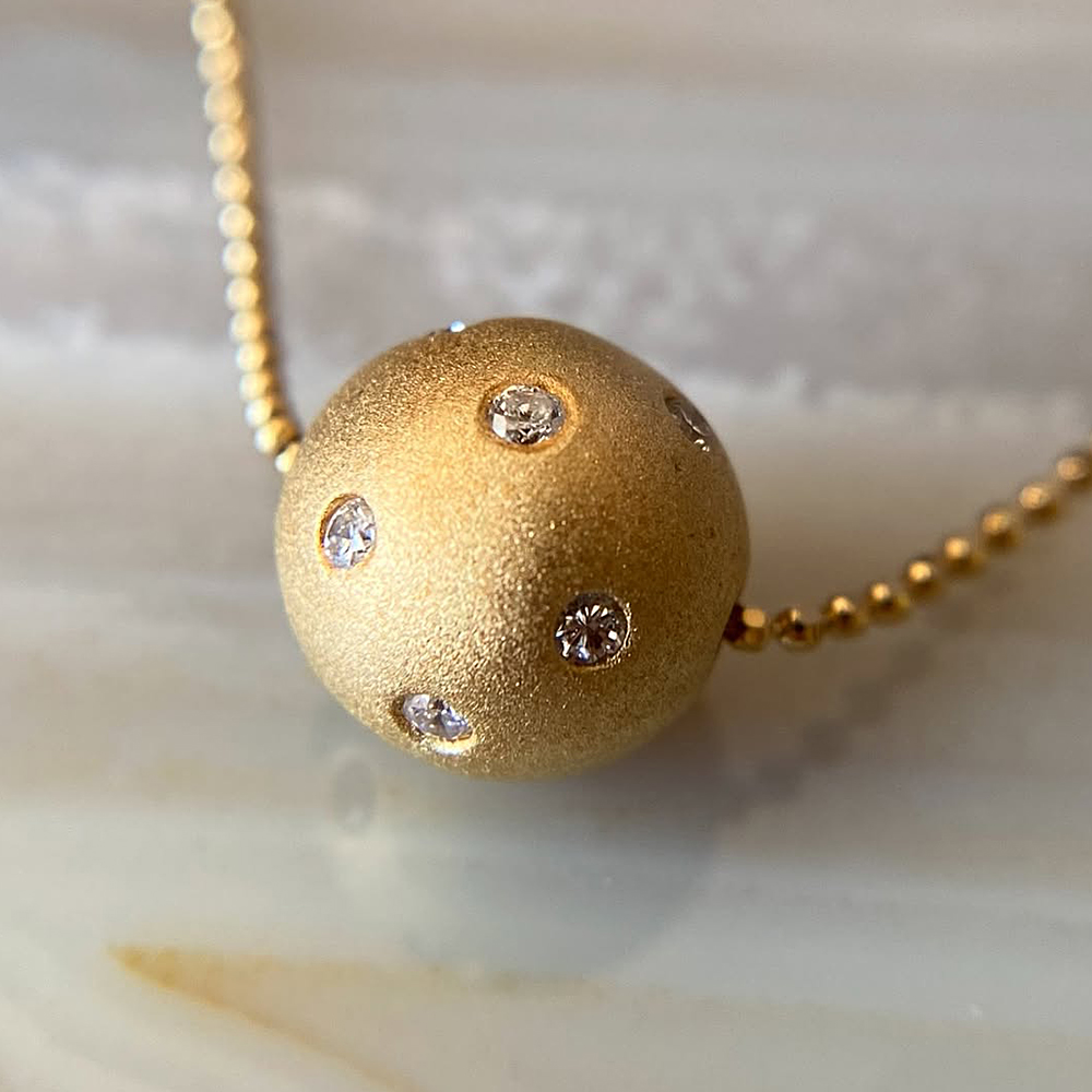 Round Cut White Sapphire Spherical Pendant Necklace