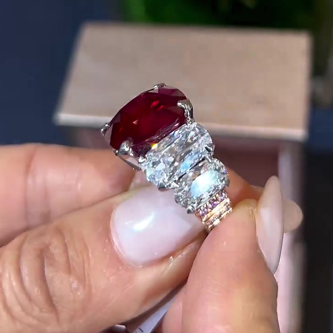 4ct Cushion Cut Ruby Sapphire Engagement Ring