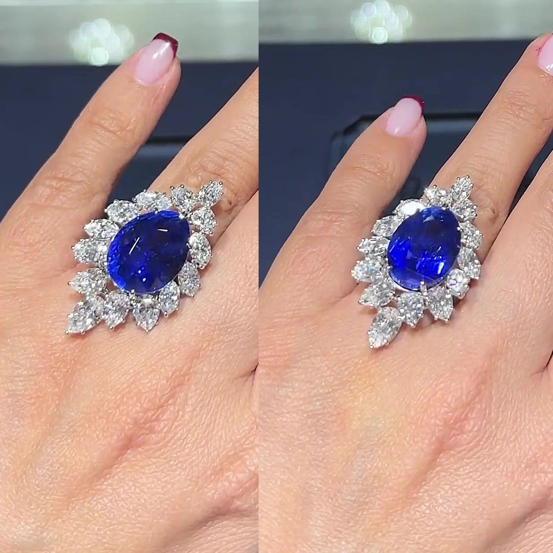 6ct Pear Cut Blue Sapphire Engagement Ring