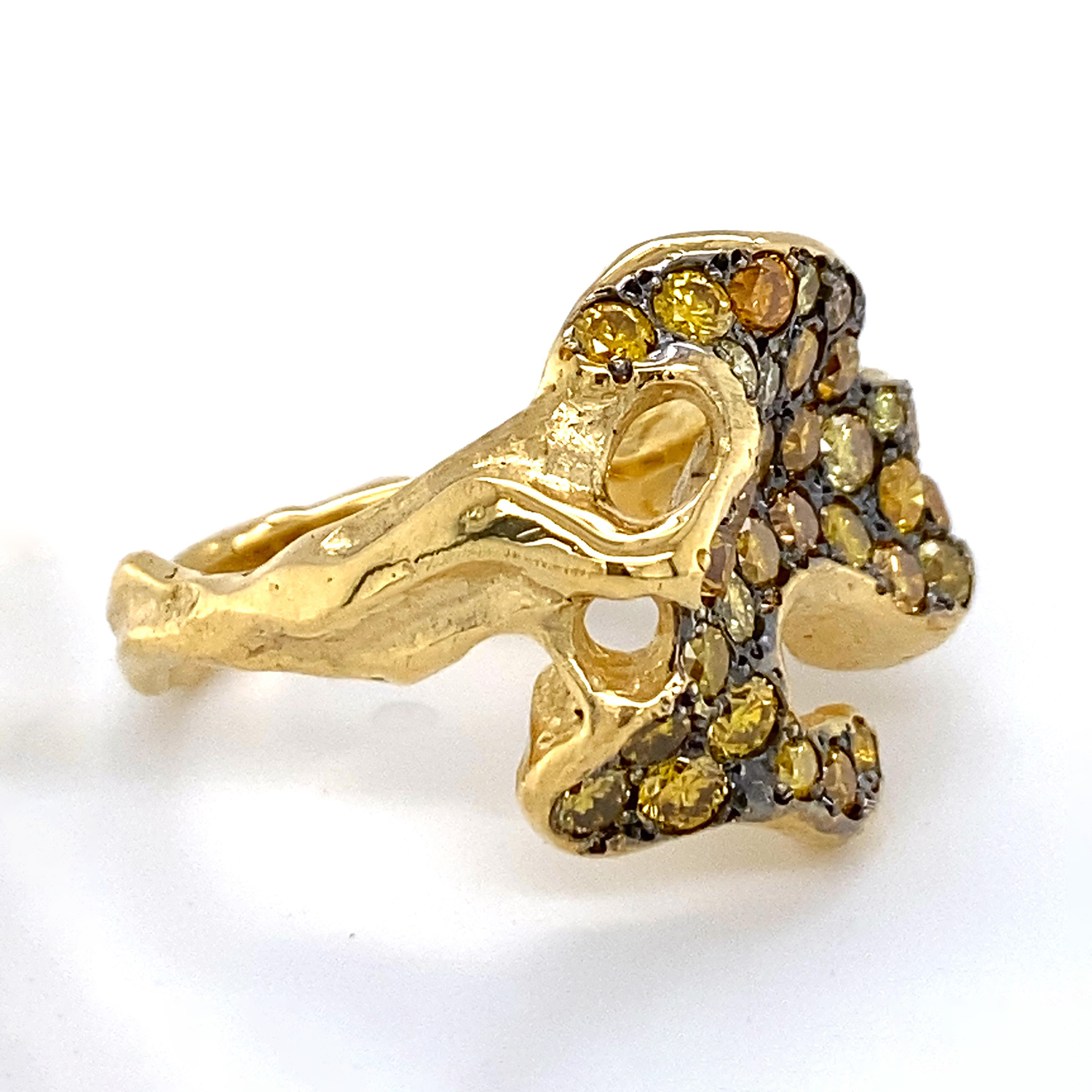 Freeform Lava Pool Ring with 1.16 Carats Yellow Spectrum Sapphire