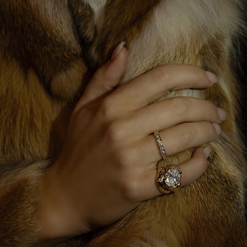 Edgy Textured 3ct Oval Cut White Sapphire Ring Set / 2-Piece