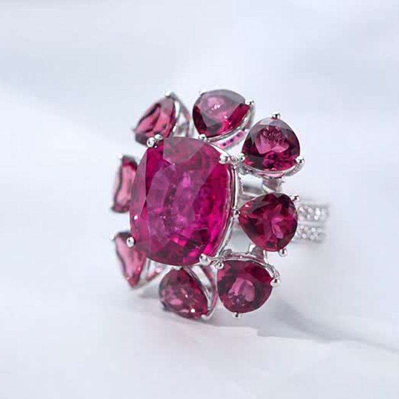 2.8ct Cushion Cut Ruby Floral Engagement Ring