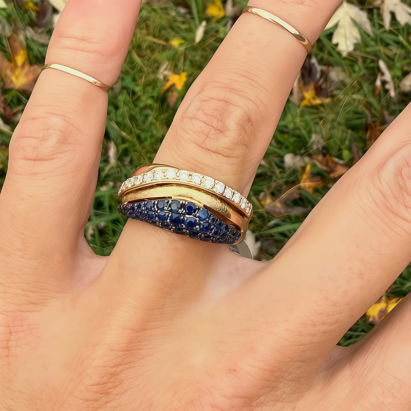 Layered Pave Blue Sapphire & White Sapphire Statement Band for Men / Women