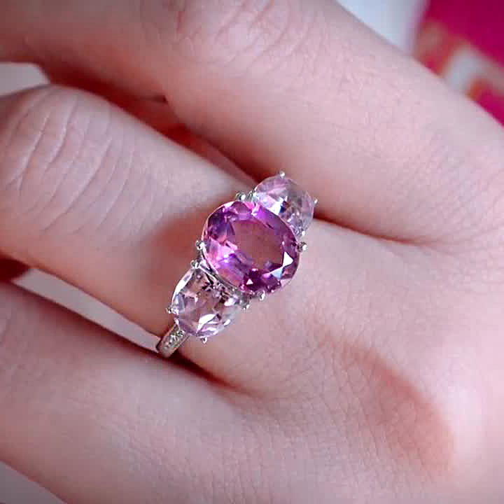 3ct Three-Stone Oval Cut Pink Sapphire Engagement Ring