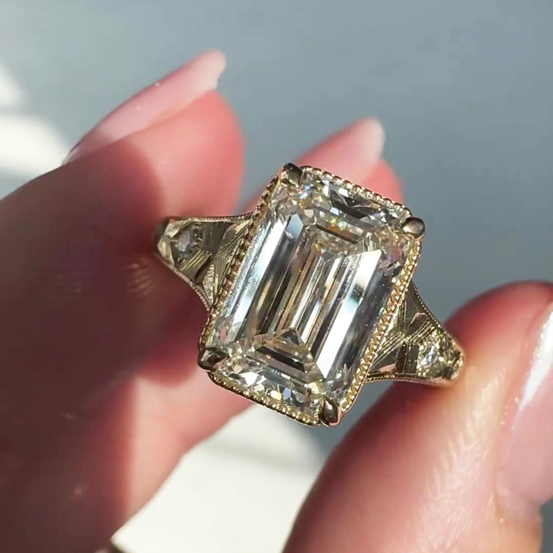 5ct Luxury Emerald Cut White Sapphire Engagement Ring
