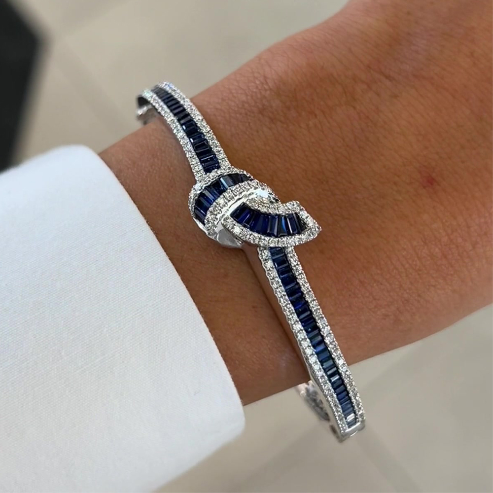 Fashion Emerald Cut Blue Sapphire Tight Knot Bracelet