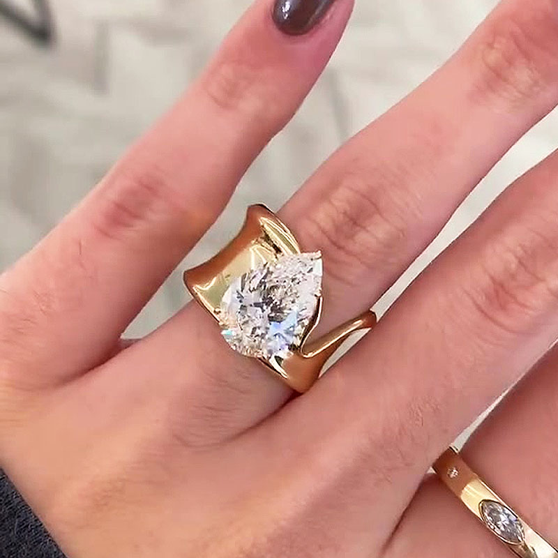 Unique 4ct Pear Cut White Sapphire Wedding Band