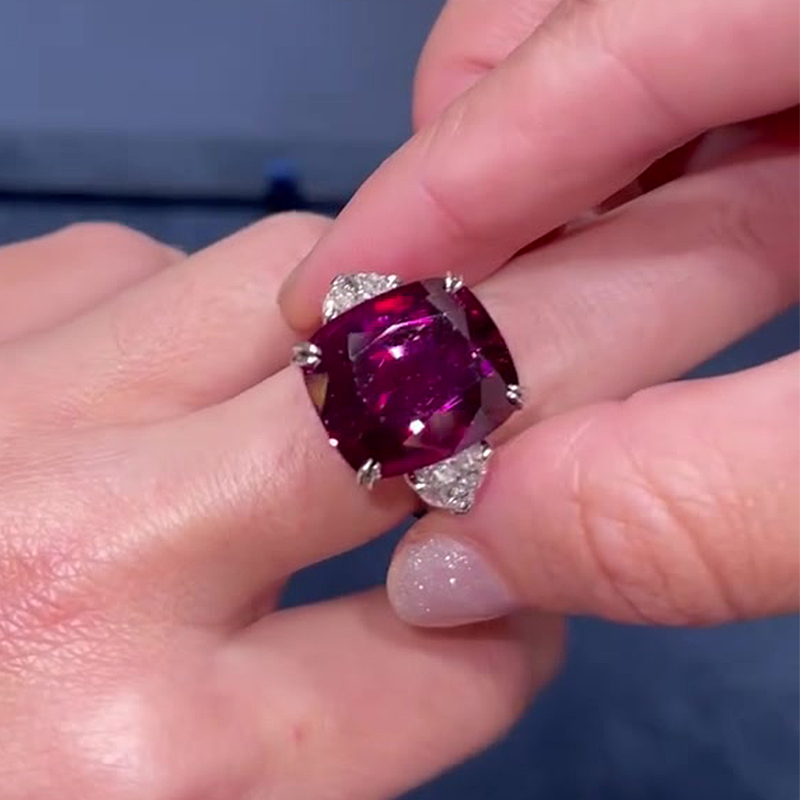 4ct Cushion Cut Ruby Sapphire Three Stone Ring