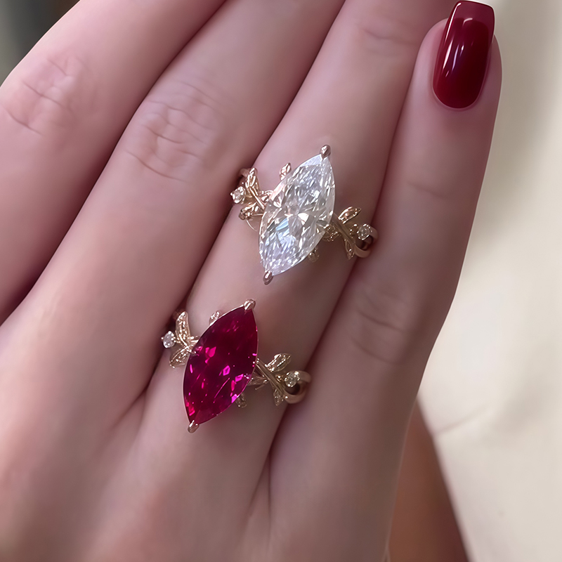 3ct Marquise Cut Ruby&White Hidden Halo Floral Ring