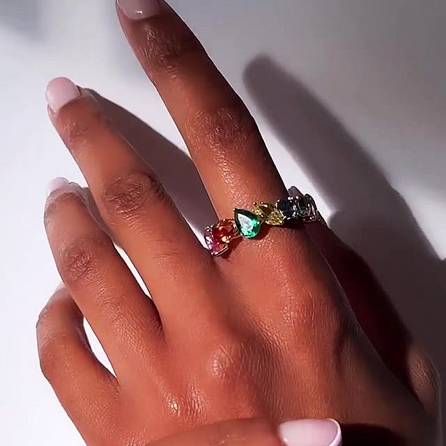 4.25ct Irregular Cut Rainbow Sapphire Eternity Ring