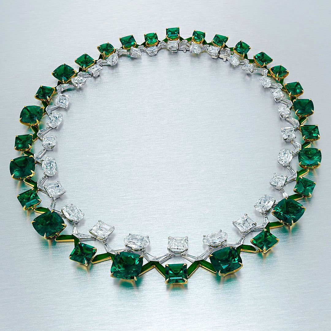 Multi-cut Emerald&White Sapphire Necklaces