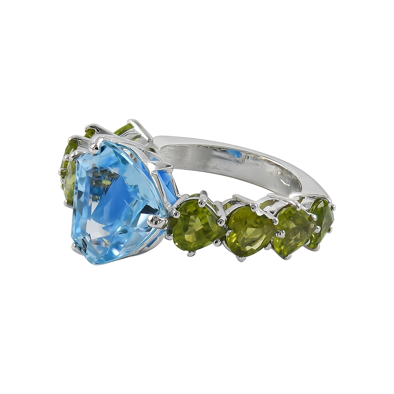 5ct Trillion Cut Aquamarine & Peridot Two-tone Ring