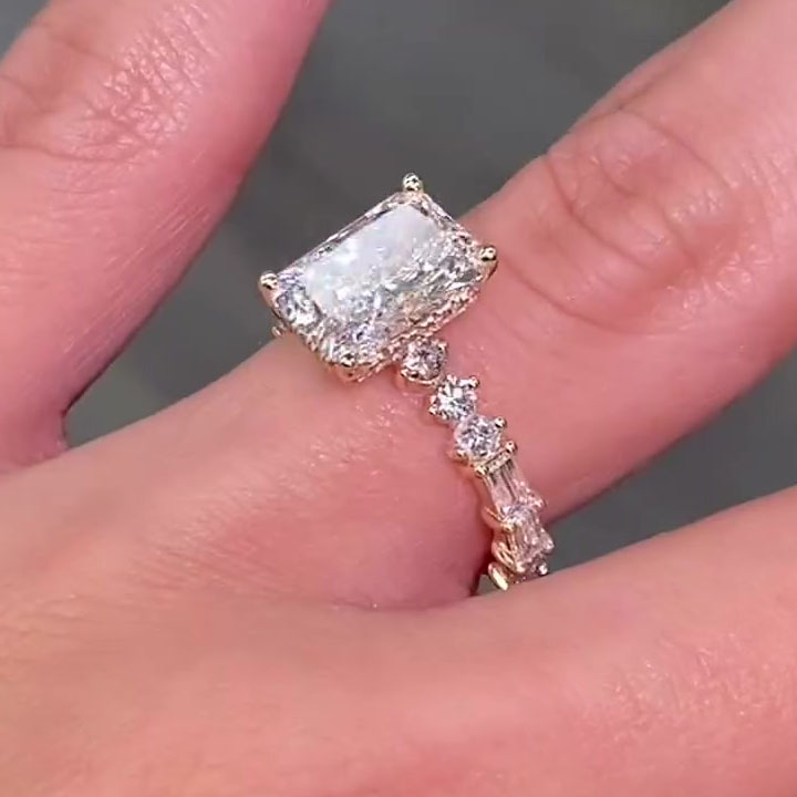 2ct Under Halo Emerald Cut White Sapphire Engagement Ring