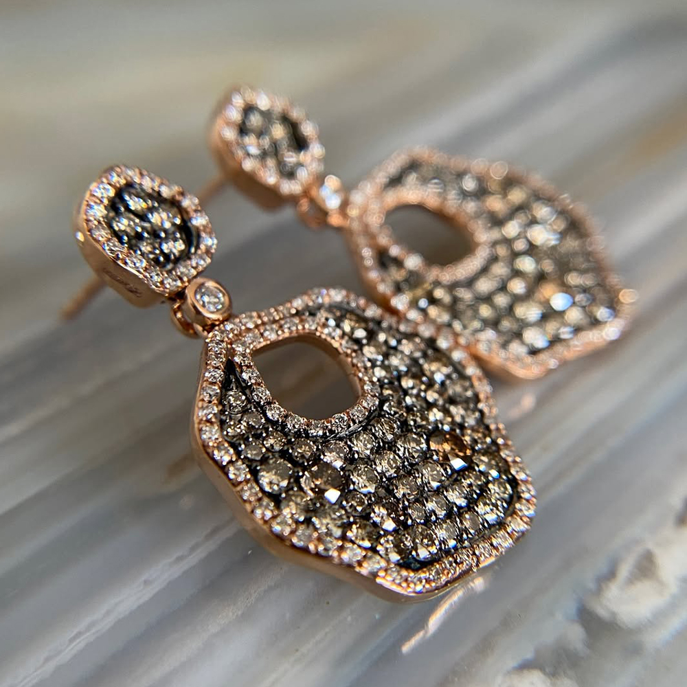 Round Cut Champagne Sapphire Vintage Drop Earrings