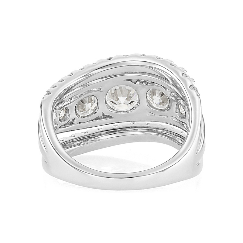 Swirl Pave White Sapphire Round Cut Wedding Band