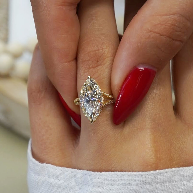 4ct Split Shank Marquise Cut White Sapphire Engagement Ring