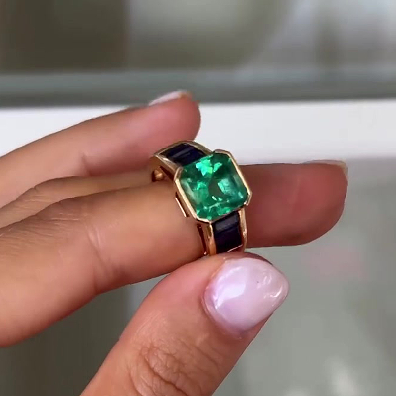 2ct Emerald Sapphire Asscher Cut Ring