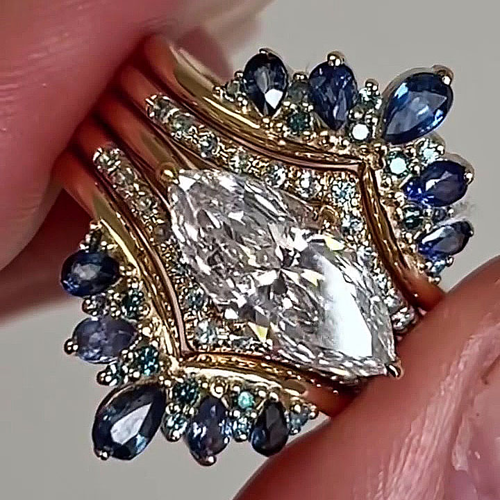 4ct Marquise Cut White Sapphire Wedding Set/5pcs