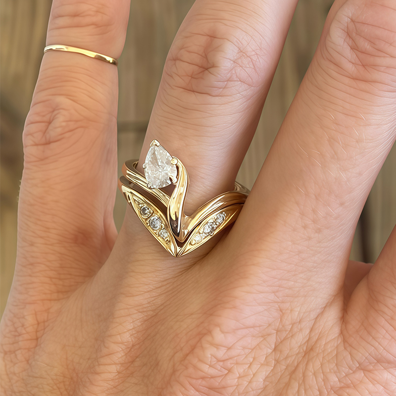 V-Shaped Bypass White Sapphire Pear Cut Engagement Ring