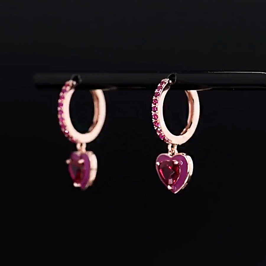 Heart Cut Ruby Enamel Sapphire drop earrings