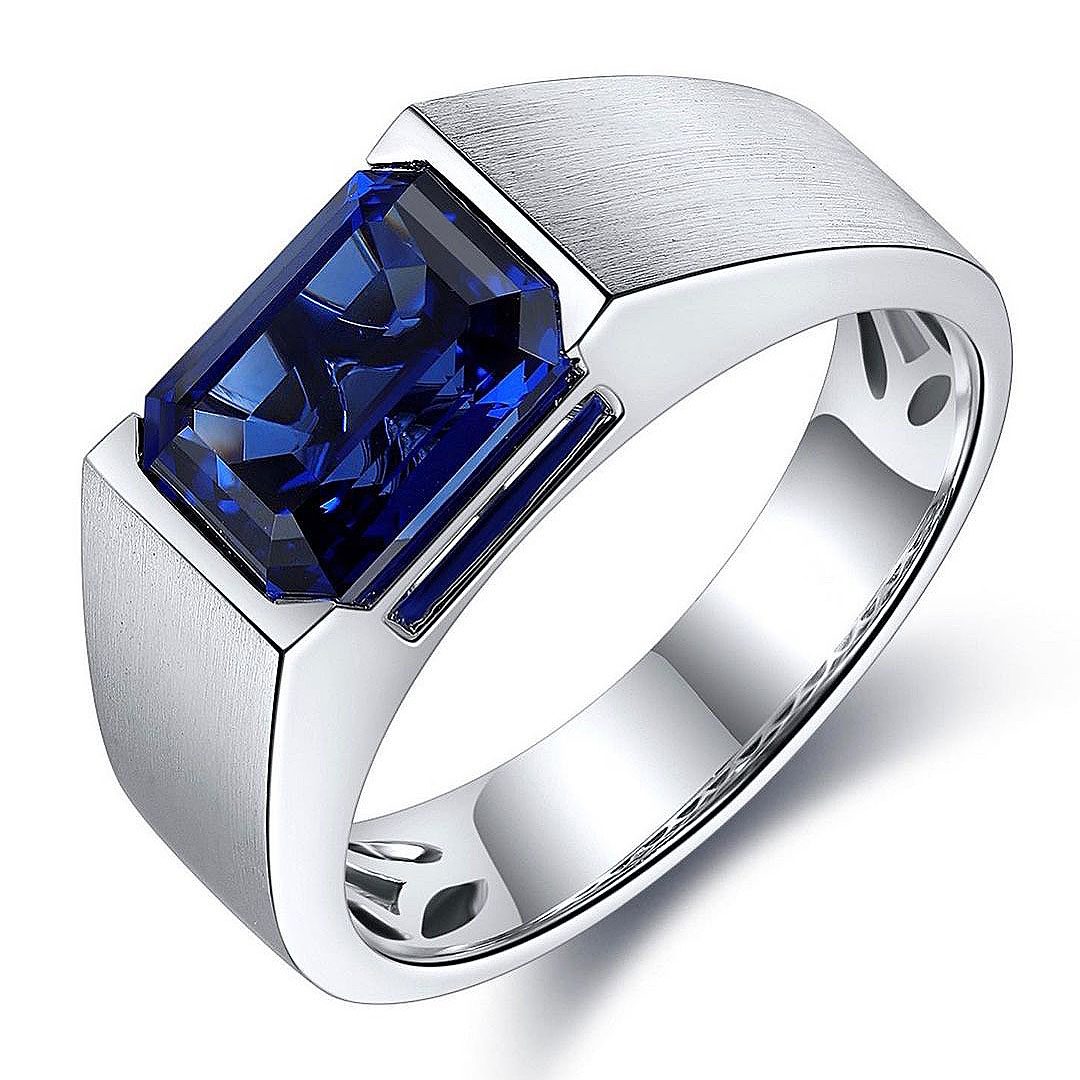 5ct Emerald Cut Blue Sapphire Men's Engagement Ring