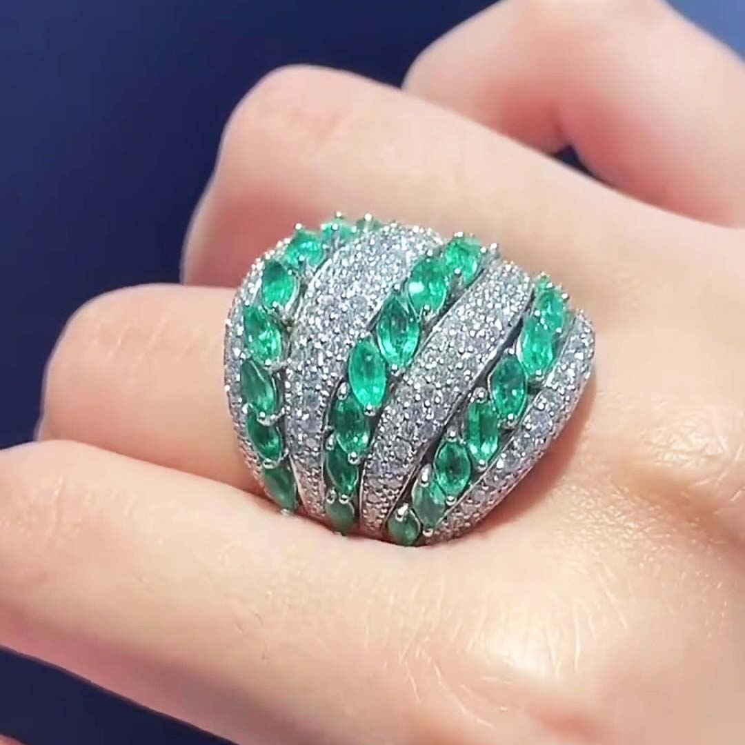 9.85ct Two-Stone Marquise&Round Cut Six Row Cocktail Ring