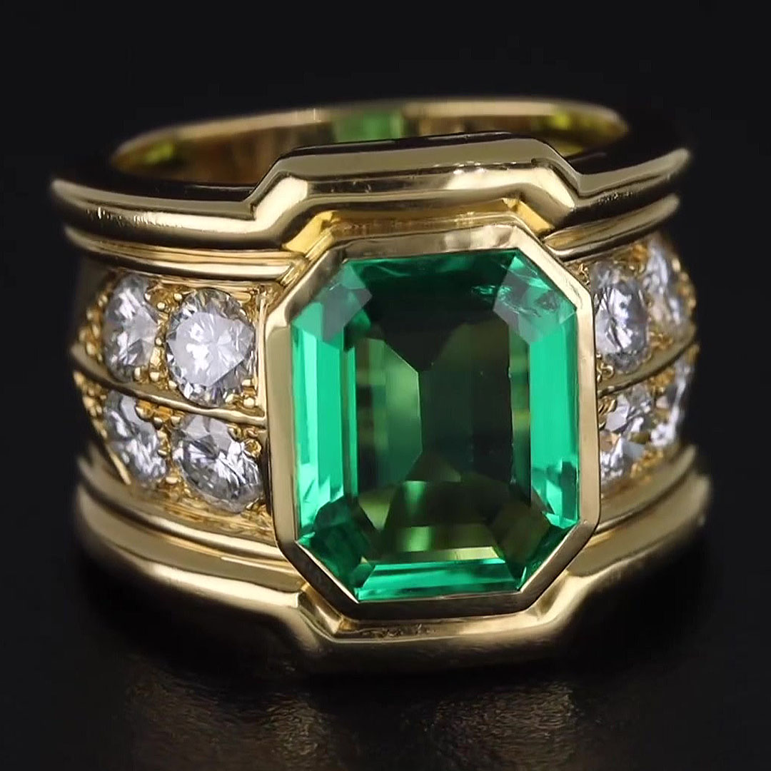 6ct Emerald Cut Emerald Sapphire Men's Engagement Ring