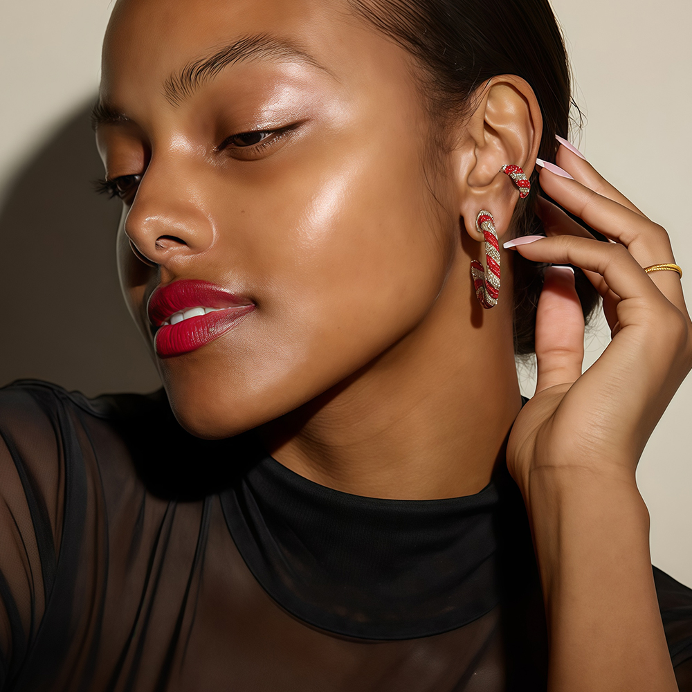 Bold Fashion Style Red&White Sapphire Braided Hoop Earrings