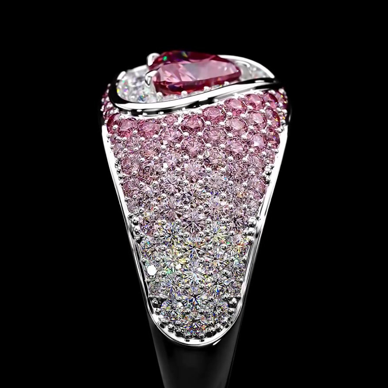 Heart Cut Pink Sapphire Gradient Micro-Pave Wedding Band