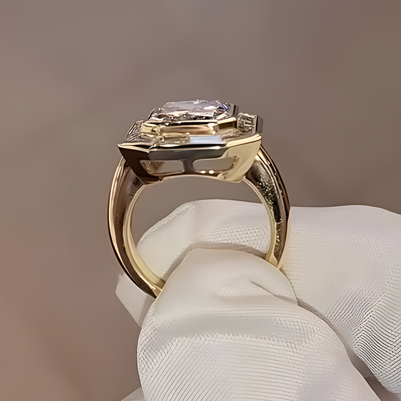 Art Deco 4ct Radiant Cut White Moissanite Solitaire Ring