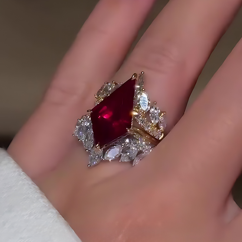 3ct Kite-cut Ruby Engagement Ring Set  / 3-Piece