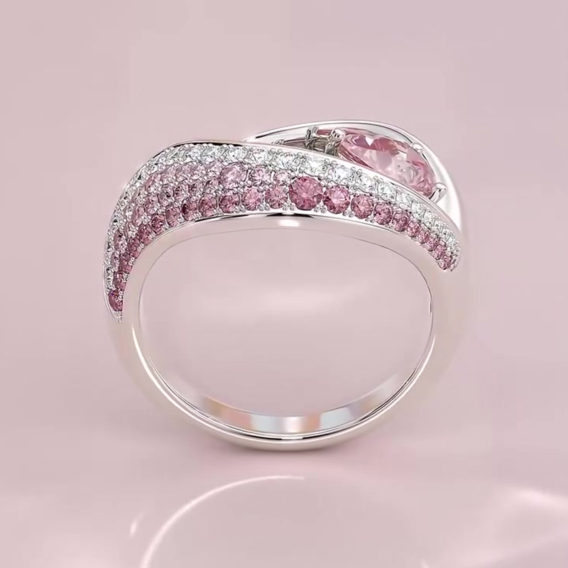 1.5ct Pear Cut Pink Sapphire Hollow Diamond Accented Engagement Ring