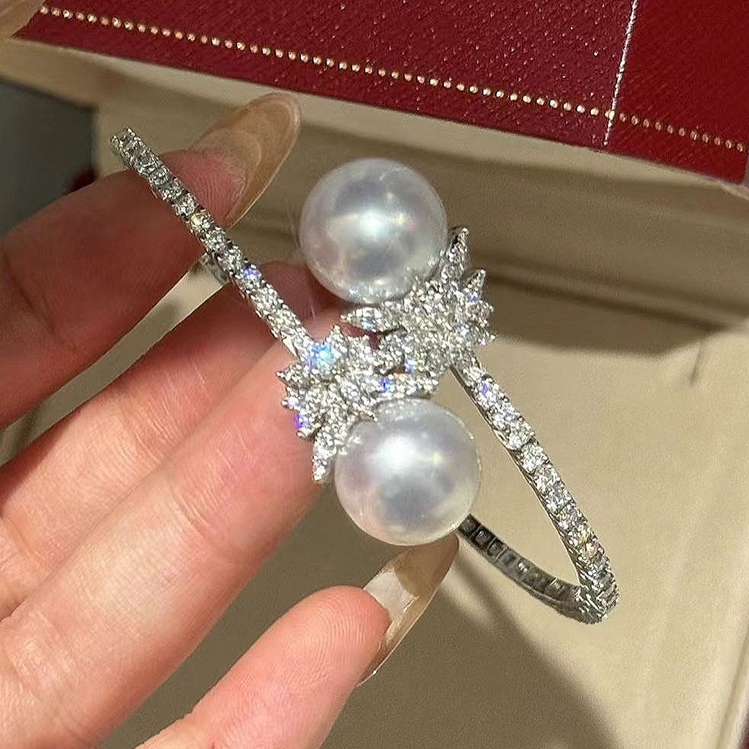Open Design Marquise Cut White Sapphire Bracelet With Pearl