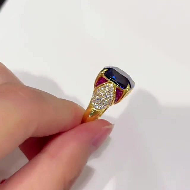 6ct Cushion Cut Blue Sapphire Engagement Ring