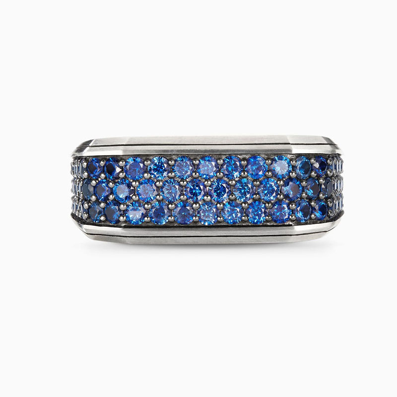 5.25ct Deco Signet Round Cut Sapphire Men's Wedding Band