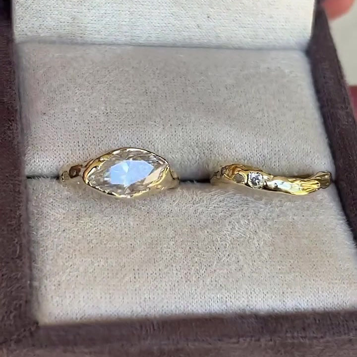 Art Deco 3ct Marquise Cut White Sapphire Ring Set