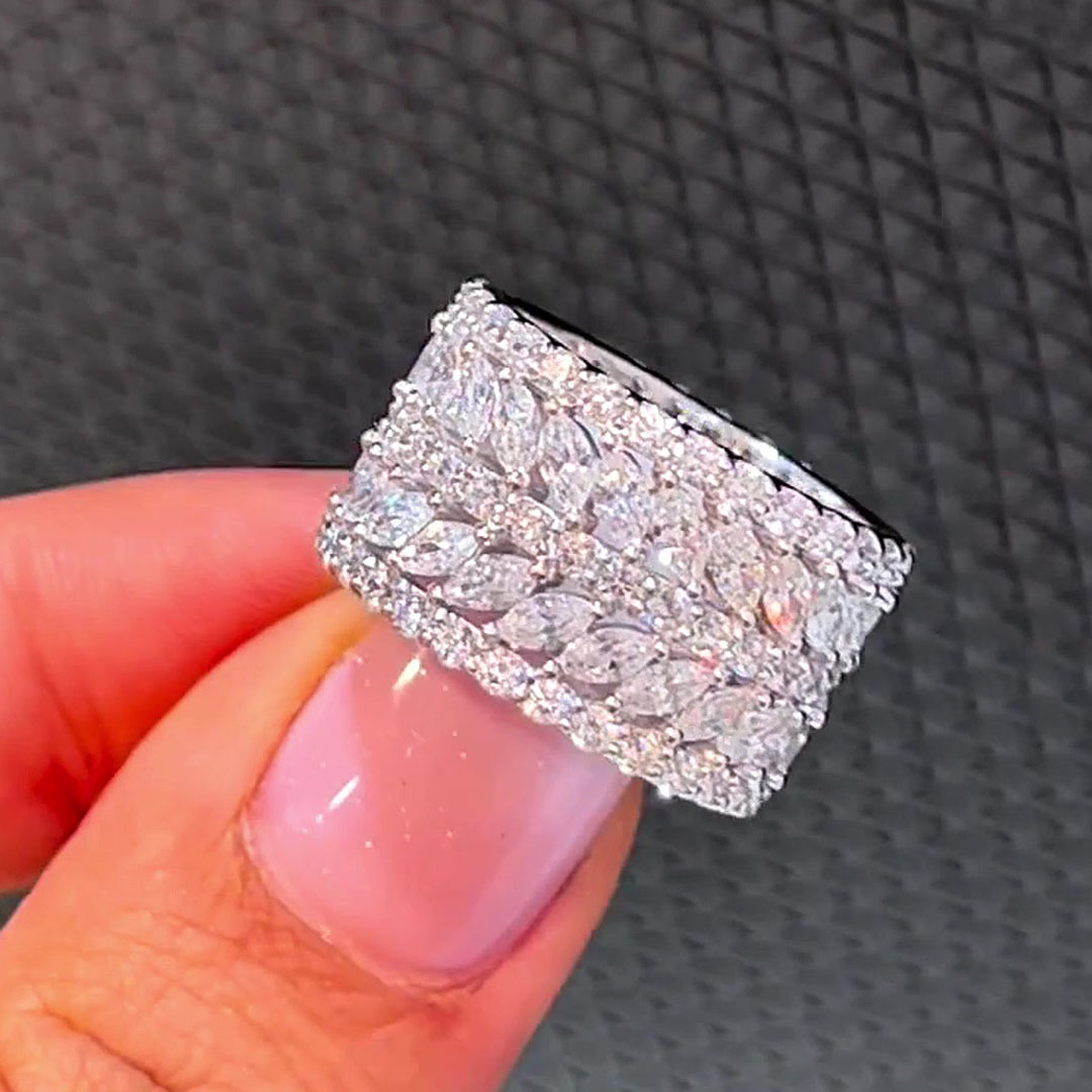 Luxury 5.25ct Marquise&Round Cut White Sapphire Wedding Band For Women