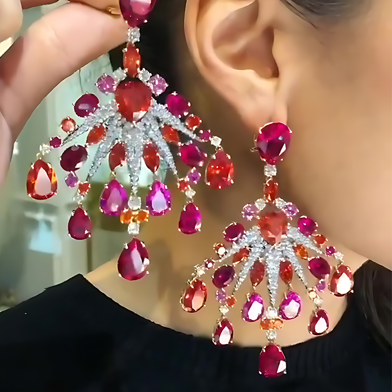 Ruby & White Sapphire Chandelier Earrings