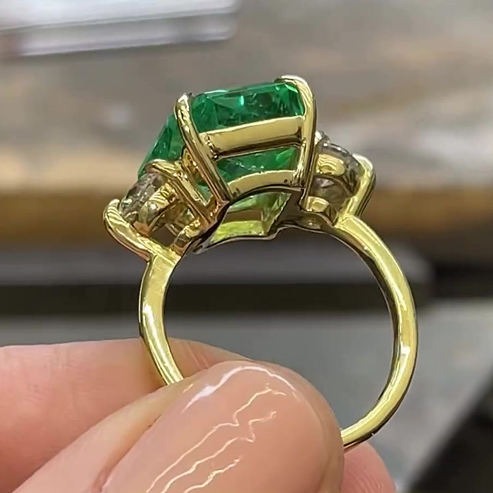 7ct Three-stone Emerald Cut Emerald Sapphire Engagement Ring