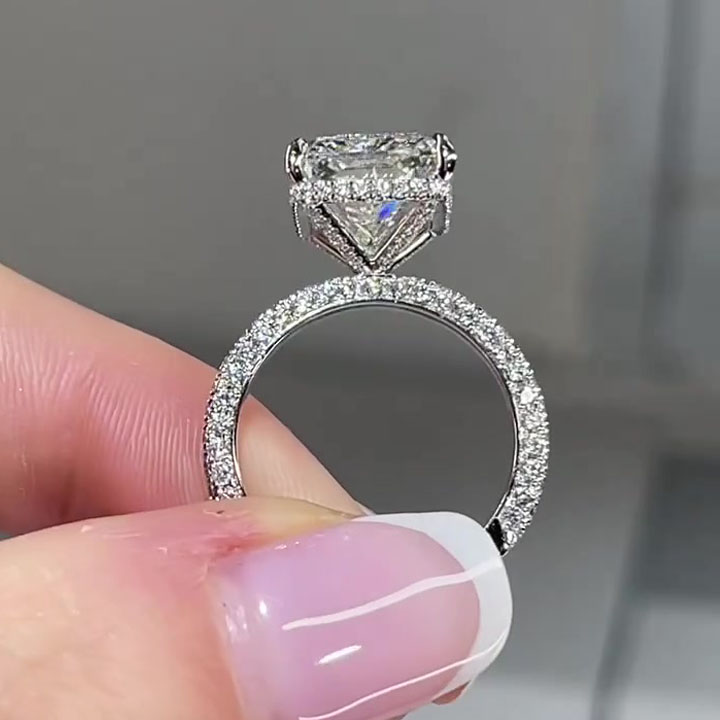 7ct Under Halo Radiant Cut Diamond Engagement Ring