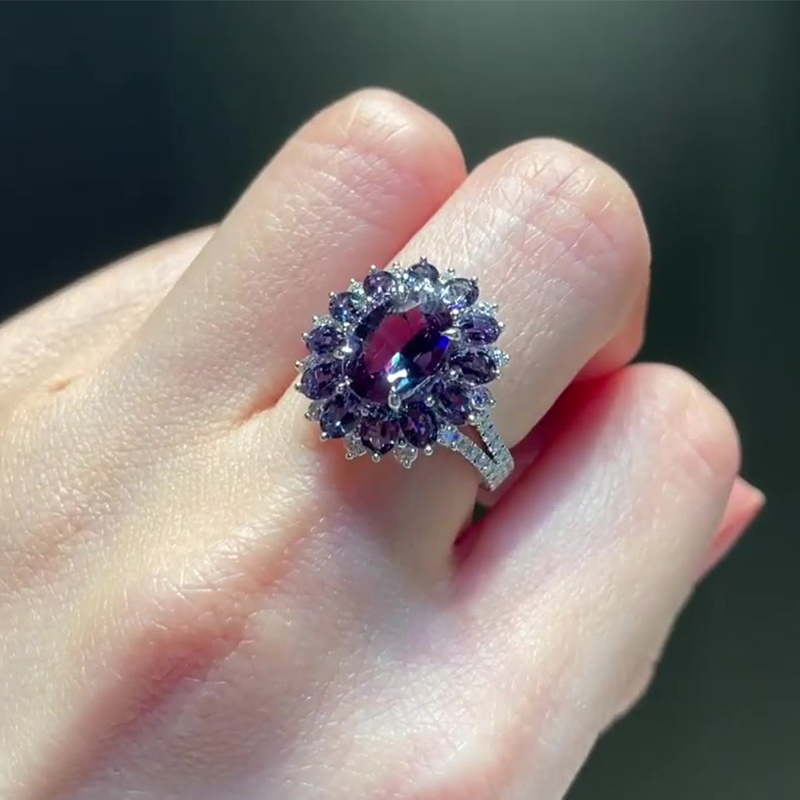 2ct Oval Cut Amethyst Sapphire Double Halo Engagement Ring